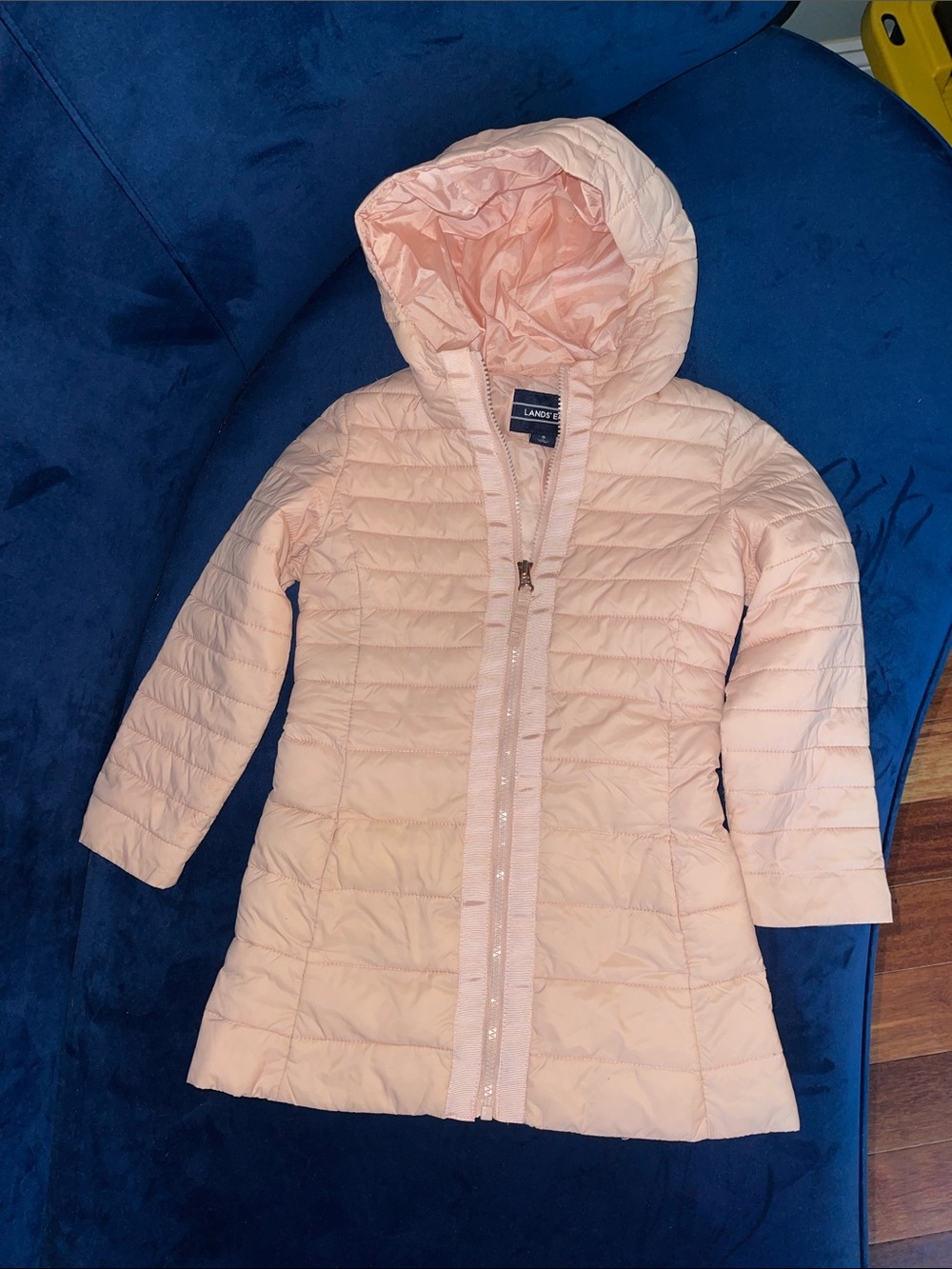 Lands' End Girls' Pale Pink Quilted Hooded Puffer Coat